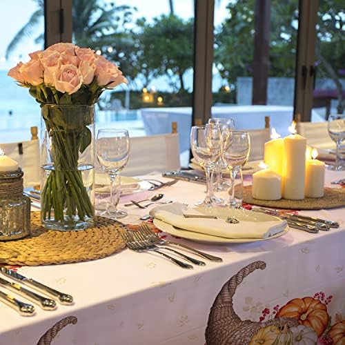 Fall Pumpkin Harvest Party Supply Plentiful Cornucopia Design plastic tablecloth for Thanksgiving Autumn Party Decorations 54 X 108Inch 3 Pack