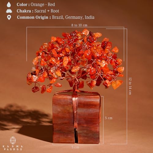 KARMAPLEDGE Chakra Tree of Life for Unique Gifts for Mom, Dad, Home and Office Decor, Handmade Carnelian Healing