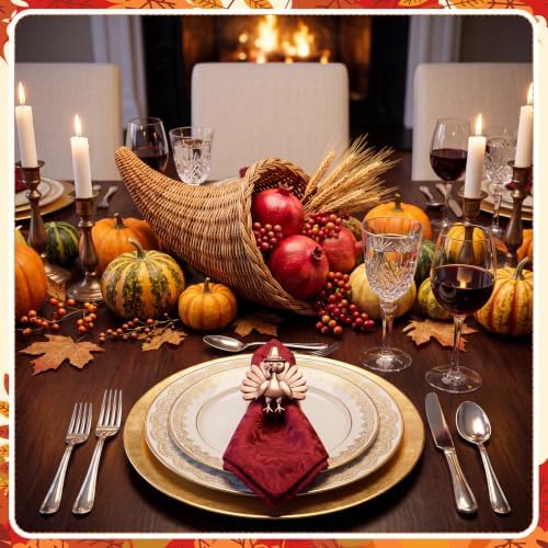 Yungyan 12Set Thanksgiving Turkey Napkin Rings,Classic Metal Napkin Holder