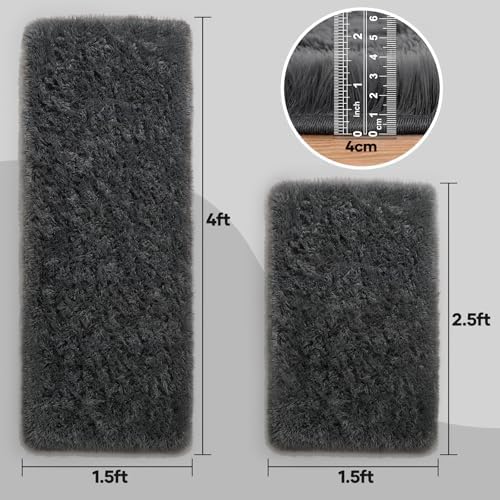 Ophanie Small Rug Washable Non Slip Throw Bedside Area Rugs, Fluffy Soft Mini Bedroom Carpet, 1.5x2.5 and 1.5x4 Rug