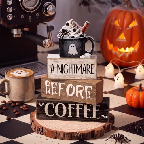 Lineshading 4 Pcs Halloween Farmhouse Tabletop Decor, Ghost Mug Topper