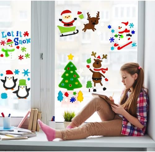 Christmas Window Gel Clings Stickers for Glass & Mirrors, 6 Reusable Sheets