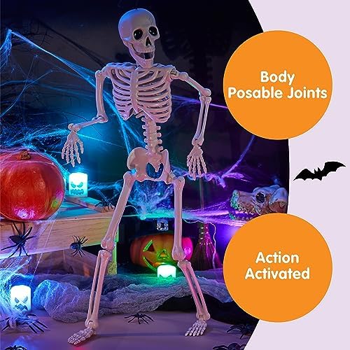 JOYIN 10 PCS 16" Halloween Skeleton Decor, Full Body Stayable Movable Joints, Posable Hanging Skeletons for Halloween Decoration, Yard, Graveyard, Haunted House Props, Spooky Scene Party Favor