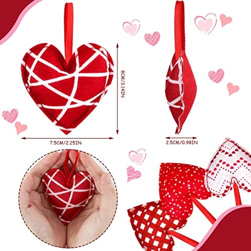 Breling 12 Pcs Valentines Felt Heart Ornaments, 3.15 in Red Hanging Decor