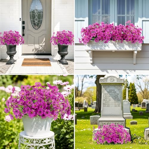 24 Bundles Artificial Flowers for Outdoors UV Resistant Faux Plants, Purple