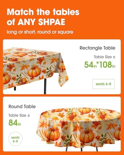 Pureegg Plastic Table Cloth Disposable 54x108 Inch 10 Pack, Pumpkin Harvest