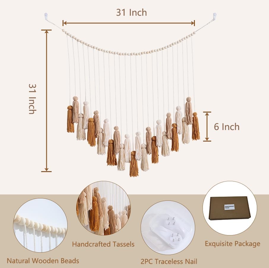 Khaki & Beige Boho Macrame Wall Hanging Handmade Tassels Garland Wall Décor / Brown