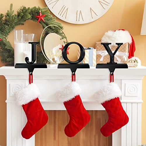 MCEAST Pack of 3 Christmas Stocking Holders Metal Mantel Stocking Clips Fireplace Stocking Hangers for Christmas Decoration, Black