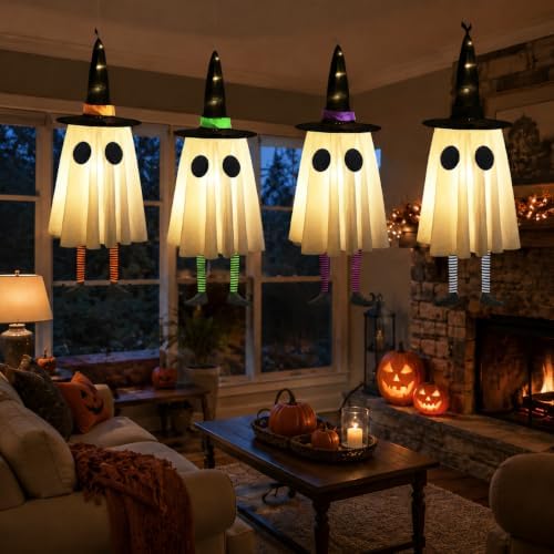 Halloween Decorations Outdoor, Spooky Ghost Halloween Decor with Witch Hat