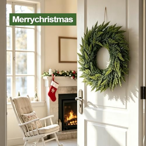 Christmas Cedar Wreath for Front Door Decoration, 24 in, 2 Pack
