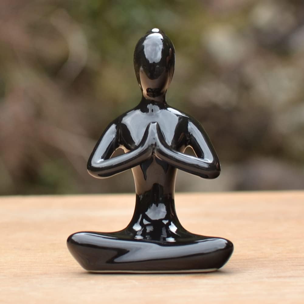 Lot of 4 Meditation Yoga Pose Statue Figurine Ceramic Yoga Figure Set Decor / Black