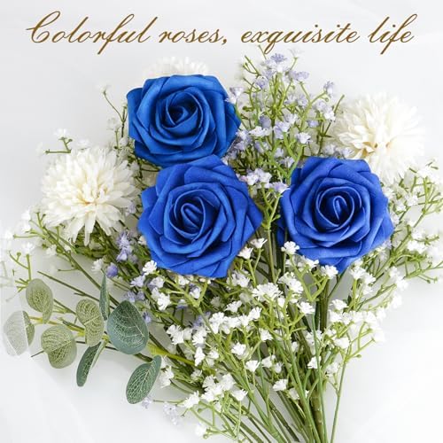 BLEUM CADE 36Pcs Artificial Flowers Fake Foam Roses with Stems for Wedding