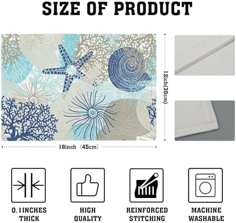 Nautical Coastal Placemats Set of 4 18x12 Inch Summer Beach Themed Linen Place Mats Heat-Resistant Washable Wipeable Beachy Seashell Table Mat for Party Kitchen Dining Room Dinner Table Decor