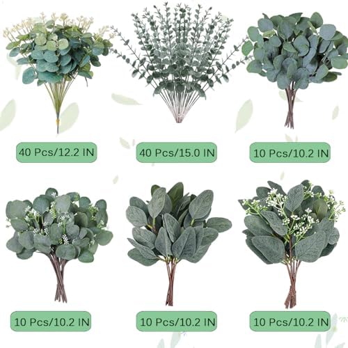 Mixed Eucalyptus Leaves Stems Bulk Artificial Silver Dollar Leaves Picks Dried / Green / Set of 120