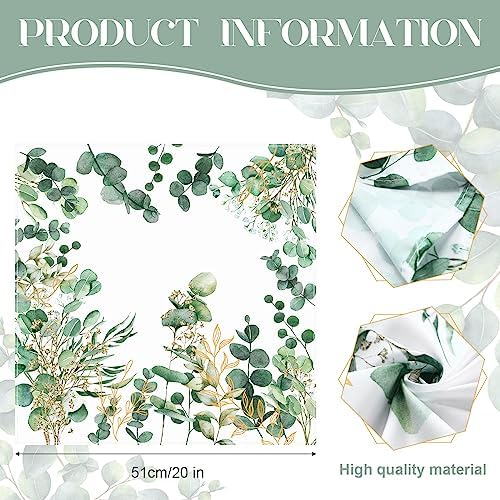 Qeeenar 12 Pcs Eucalyptus Leaf Spring Floral Cloth Napkins, 20x20 Washable