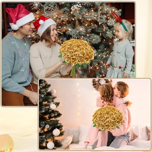 36 Pcs Gold Artificial Roses with Long Stems