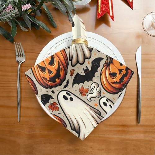 Halloween Cloth Napkins 20x20 Inch, 6 Pack Washable Dinner Napkins Reusable Napkins for Banquets, Weddings, Holiday, Party and Daily Use