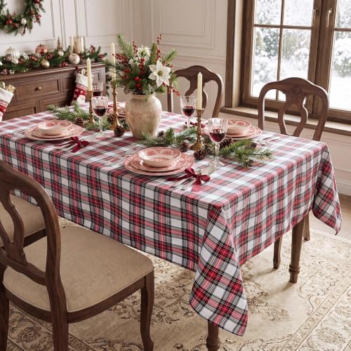 Romanstile Christmas Checkered Tablecloth Rectangle, Red White, 60 x 102