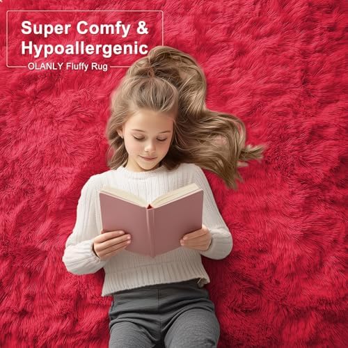 OLANLY 2x4 Machine Washable Runner Rugs for Hallway, Soft Fluffy Shaggy Bedside Rugs for Bedroom, Living Room, Indoor