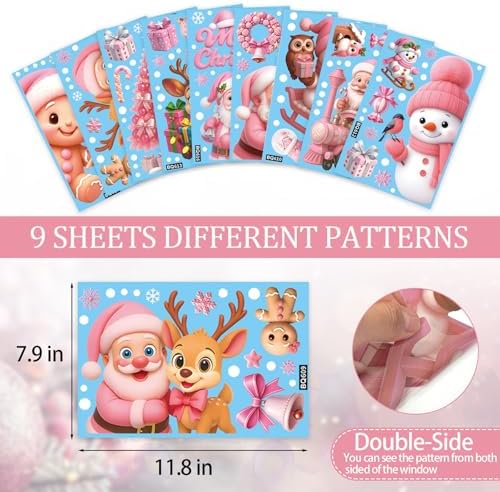 182PCS Christmas Window Clings for Glass, Cute Santa Claus Gingerbread Man Snowman Stickers Xmas Window Decals for Wtiner Christmas Holiday Party Home Office Classroom Decorations