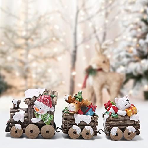 Hodao Christmas Train Decorations Indoor Wood Style Resin Figurine