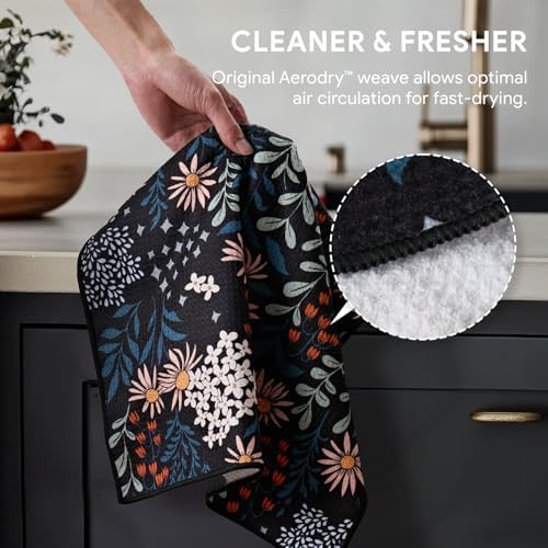 RECYCO Waffle Kitchen Towel Set of 2 - Quick Dry Microfiber Sustainable Dish Towels - Ultra Absorbent Reusable Cleaning Tea Towels - Lightweight Hand Towels,16”x 28”, Enchanted Bloom