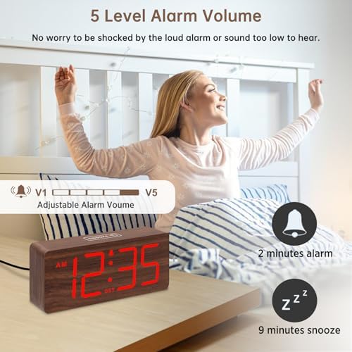 DreamSky Wooden Digital Alarm Clock for Bedroom with Large Numbers