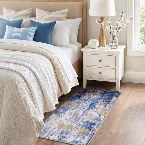 RELEANY Washable 2'x4' Abstract Area Rug for Living Room Blue Gold