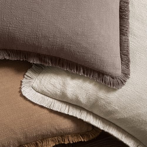 MIULEE Linen Fringe Decorative Fall Throw Pillow Covers Malt Ball 20x20