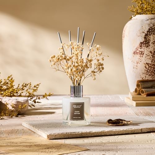 Airkeep Reed Diffuser Set,3.38 fl oz (100 ml) - Clean Cotton Oil Diffusers with 8 Reed Sticks, Home Fragrance Reed