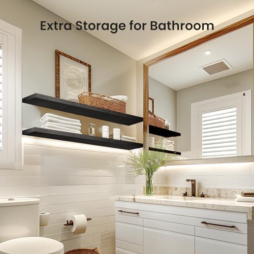 Amada 15.7" Floating Shelves for Wall Decor & Storage, Set of 3, Black