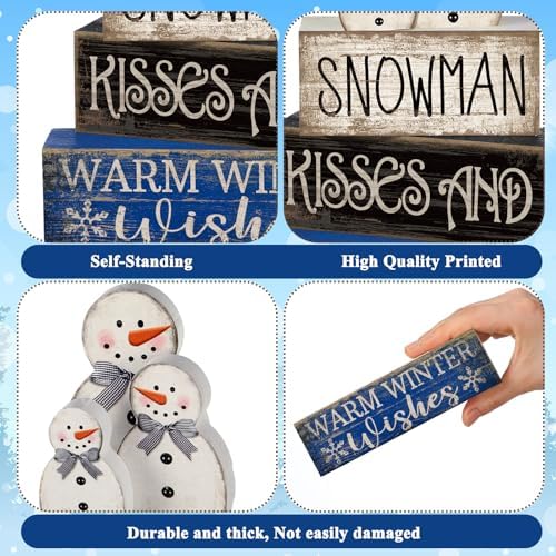 Lineshading 4 Pcs Wooden Snowman Tiered Tray Decor Winter Signs Home