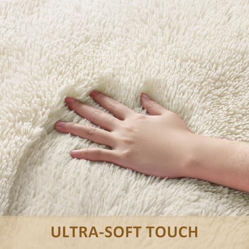 Ophanie 2x8 Runner Rug for Hallway, Upgrade Non-Slip Fluffy Soft Bedside Rugs, Bedroom Living Room Ivory Shaggy Carpet
