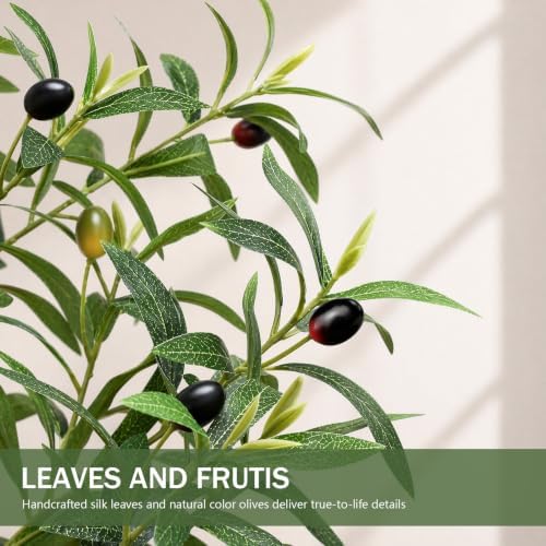 Faux Olive Trees Indoor, 7FT Tall Fake Olive Tree with Black Planter