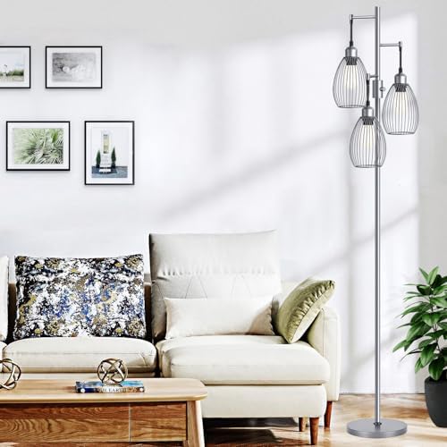Nintiue Dimmable Floor Lamp, 3 x 800LM LED Edison Bulbs Included, Industrial Floor Lamp Standing Tree Lamp with Elegant
