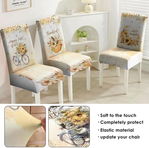 Fall Chair Covers Set of 4, Fall Decorations Stretch Removable Washable Dining Room Thanksgiving Chair Protector Slipcovers Autumn Decor Holiday Party Kitchen Home Decorations (Fall 2, 4 PCS)