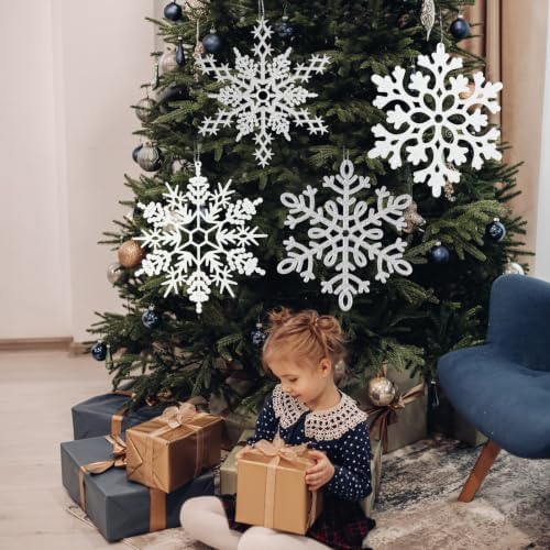 8pcs Large White Silver Snowflakes Ornaments Big Plastic Glitter Snowflake for Winter Indoor Outdoor Christmas Tree Window Room Decorations Giant Craft Snowflakes