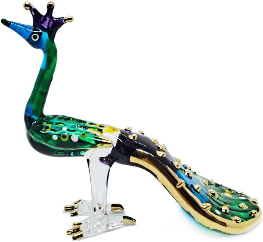 Tiny 3" Long Blue Purple Peacock Peafowl Bird Figurine / Peacock Gr Bl / Green