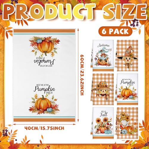 Geyoga Set of 6 Fall Kitchen Towels Autumn Dish Towels Scarecrow Hand Towel