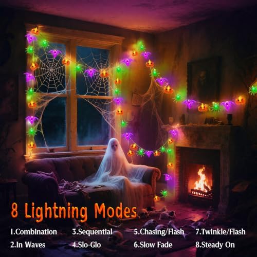 Halloween Lights Indoor Battery Operated 10FT 20LED Orange-Purple-Green