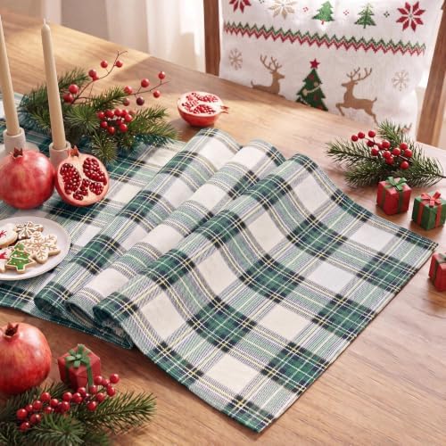 Softalker Christmas Checkered Table Runner, Green and White, 13 x 36 Inch