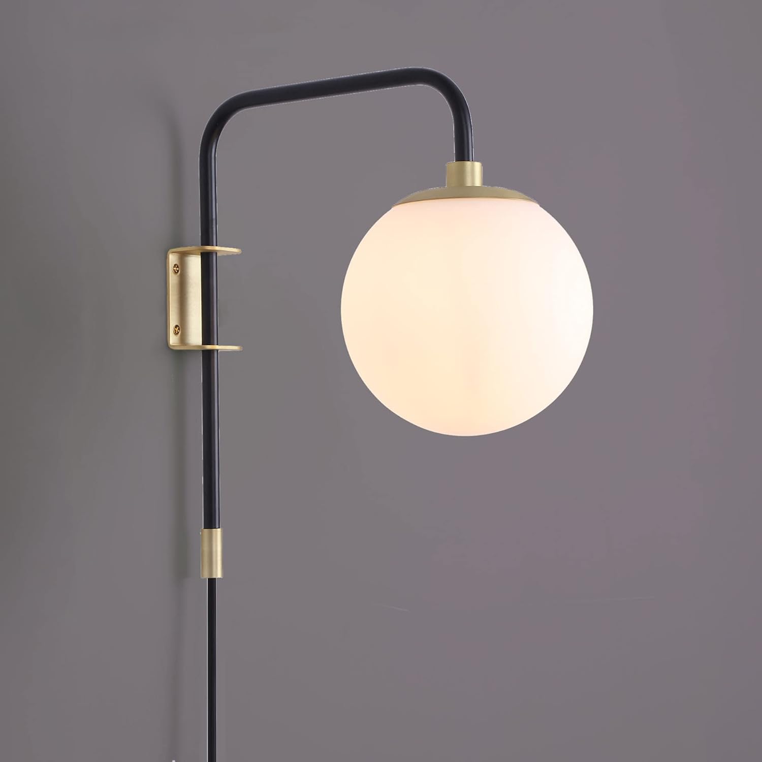 Caserti Black and Gold Plug in Wall Sconce Wall Lighting Modern Frosted Glass Globe Plug Wall Lamp with Plug in Cord