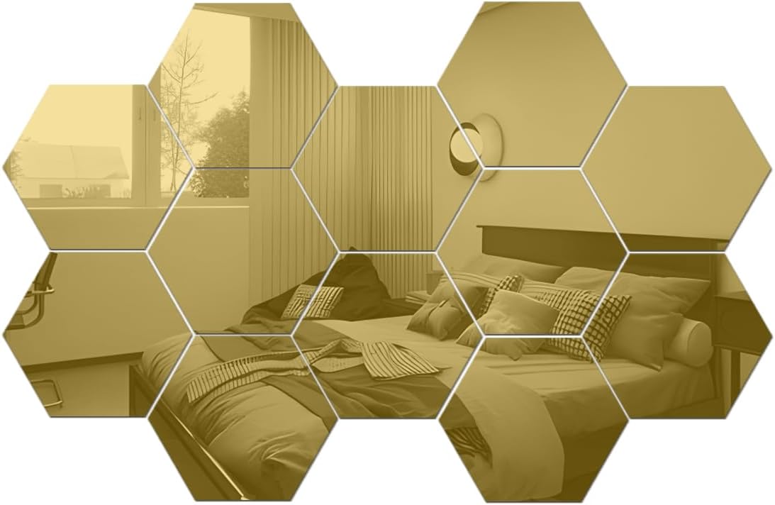 Hexagon Art DIY Decorative Acrylic Sheet Plastic Tiles Home Living Room Bedroom / Gold / Set of 12