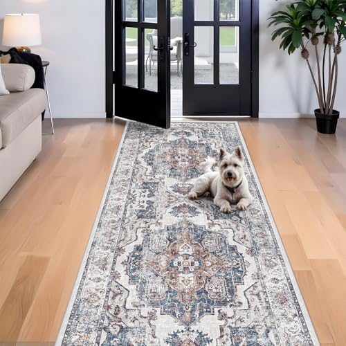 4x10 Washable Hallway Runner Rug: Oriental Living Room Entry Extra Wide Area Rug Ultra Soft Non Slip Runners for