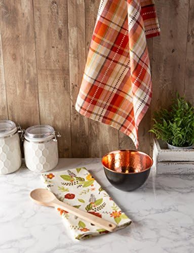 DII Fall Basics Kitchen Dishtowel Collection Printed & Plaid Fall Dish Towel Set, 18x28, Floral Plaid, 2 Count