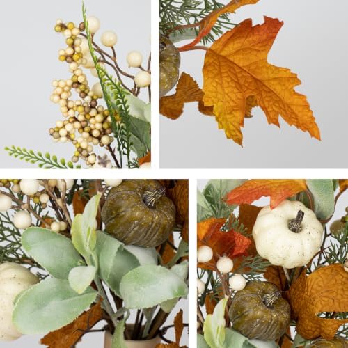 JINGHONG 12 Pack Artificial Fall Decorations 17 Inch Fall Picks Berry Stems with Pumpkins Maple Leaves Lamb Ears Leaves for Autumn Flower Arrangements Harvest Festival Thanksgiving Day Decor