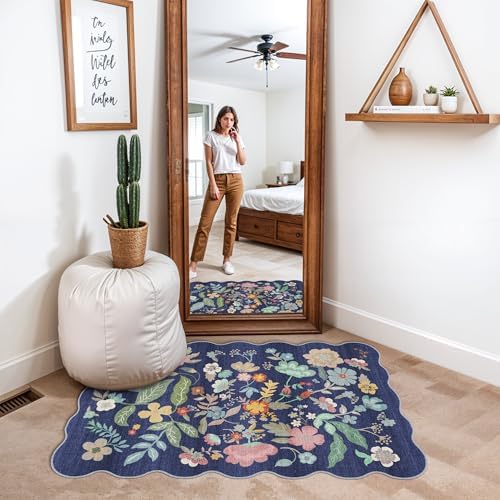 Washable 2x3 Area Rug for Entryway: Easy-Clean Carpet with Non-Slip Backing for Bedroom Kitchen Stain-Resistant Durable