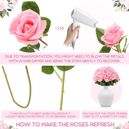 Hotop 80 Pcs Artificial Roses Flowers Bulk, Pink