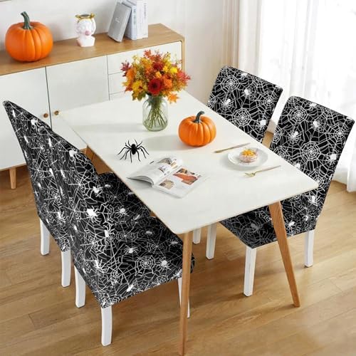 Halloween Chair Covers for Dining Room Set of 4 Halloween Dining Chair Protectors 4 Pcs Stretch Removable Washable Chair Slipcovers 4 Pack for Scary Home and Party Decor