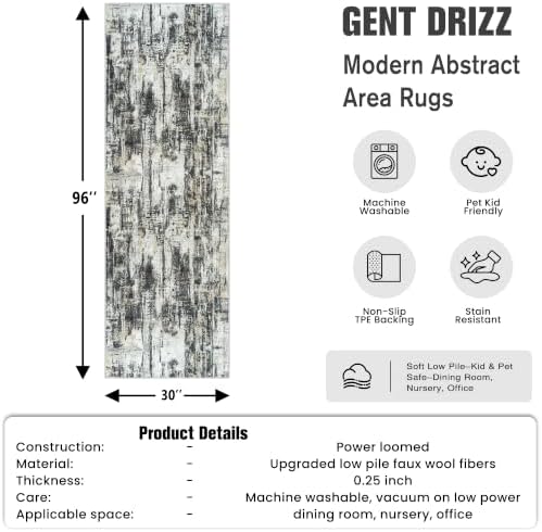 2'6''x8' Runner Rugs Washable Rug: Modern AbstractBlack Grey Gold Carpet